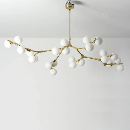 Suspension LED en verre et fer, design moderne à branches, lumière chaleureuse