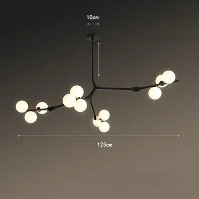 Suspension LED en verre et fer, design moderne à branches, lumière chaleureuse