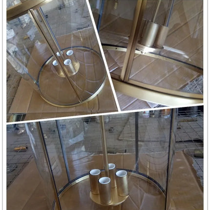 Suspension vintage en cuivre avec cage à oiseaux en verre, éclairage chaleureux