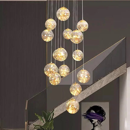 Suspension moderne en verre et métal LED pour escalier et salon, lumière chaude réglable
