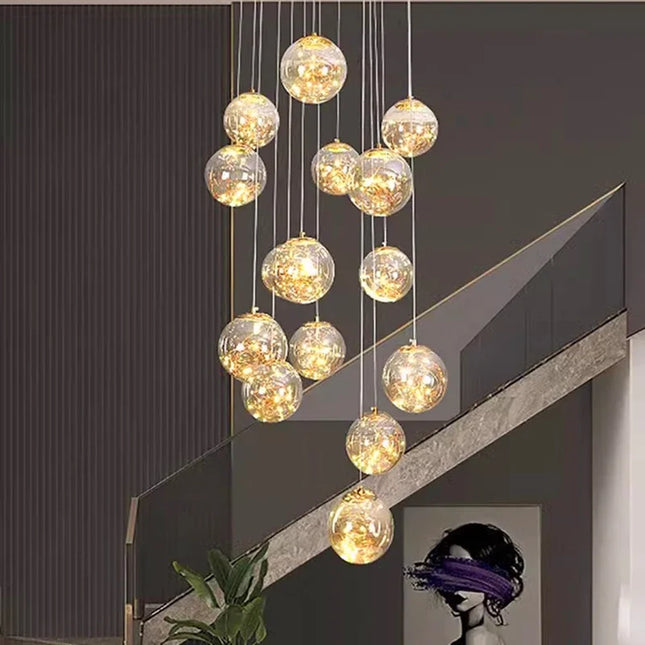 Suspension moderne en verre et métal LED pour escalier et salon, lumière chaude réglable
