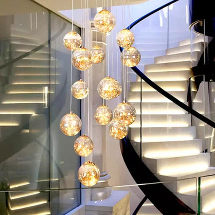Suspension moderne en verre et métal LED pour escalier et salon, lumière chaude réglable