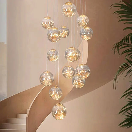 Suspension moderne en verre et métal LED pour escalier et salon, lumière chaude réglable