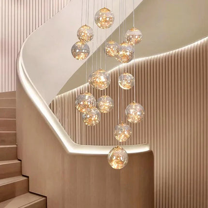 Suspension moderne en verre et métal LED pour escalier et salon, lumière chaude réglable