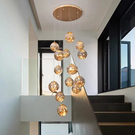 Suspension moderne en verre et métal LED pour escalier et salon, lumière chaude réglable