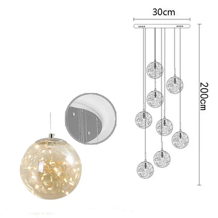 Suspension moderne en verre et métal LED pour escalier et salon, lumière chaude réglable
