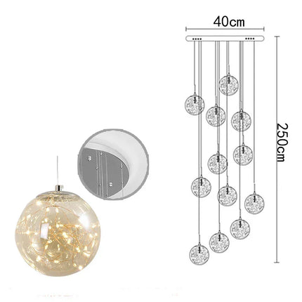 Suspension moderne en verre et métal LED pour escalier et salon, lumière chaude réglable