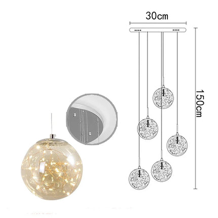 Suspension moderne en verre et métal LED pour escalier et salon, lumière chaude réglable