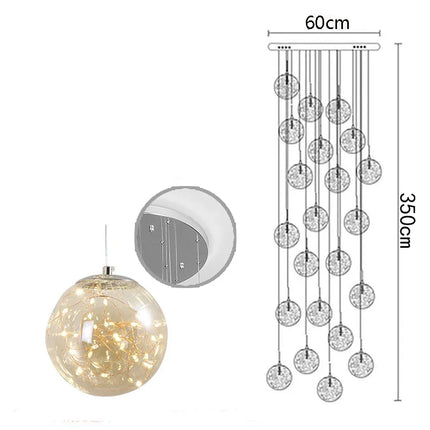 Suspension moderne en verre et métal LED pour escalier et salon, lumière chaude réglable