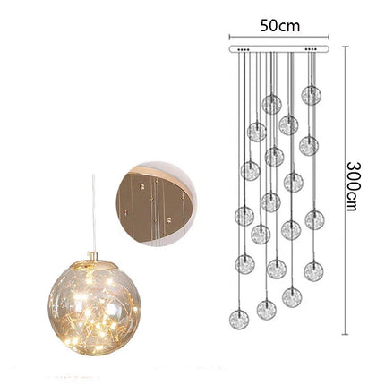 Suspension moderne en verre et métal LED pour escalier et salon, lumière chaude réglable