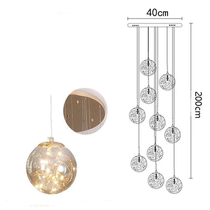 Suspension moderne en verre et métal LED pour escalier et salon, lumière chaude réglable