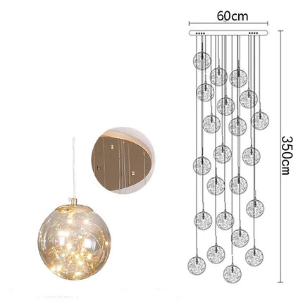 Suspension moderne en verre et métal LED pour escalier et salon, lumière chaude réglable