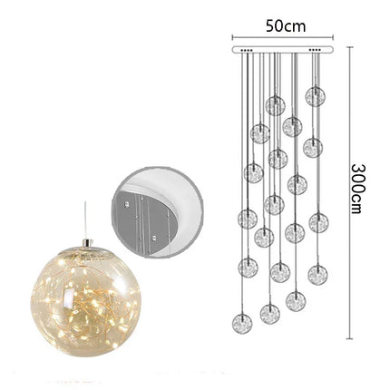 Suspension moderne en verre et métal LED pour escalier et salon, lumière chaude réglable
