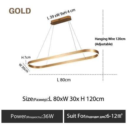 Suspension LED nordique en aluminium, lumière variable pour salle à manger et cuisine