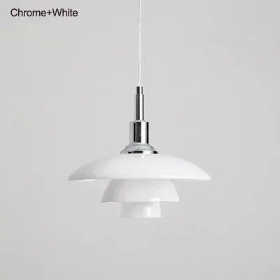 Suspension danoise en verre à 3 couches blanc, or, argent – design nordique élégant