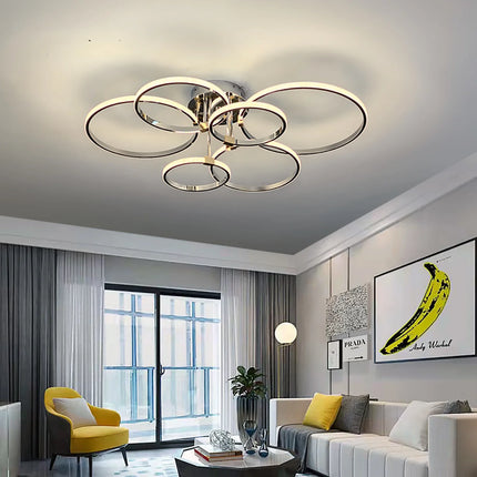 Suspension LED moderne chromée à intensité réglable, luminaire design pour salon et chambre