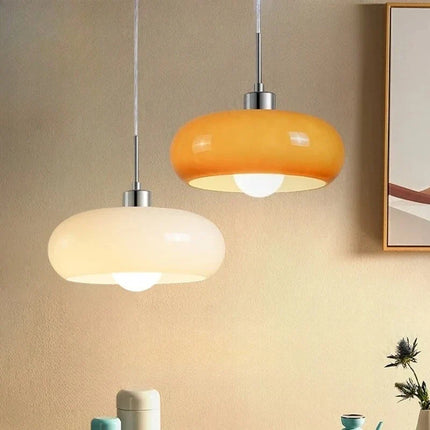 Suspension Bauhaus en verre blanc et orange, style nordique vintage, lumière chaleureuse pour salle à manger et restaurant