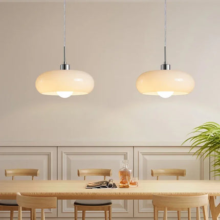 Suspension Bauhaus en verre blanc et orange, style nordique vintage, lumière chaleureuse pour salle à manger et restaurant
