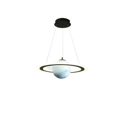 Suspension LED Nordique Planète en Fer et Verre, Lumière Chaude, Décor Salon et Chambre Enfant