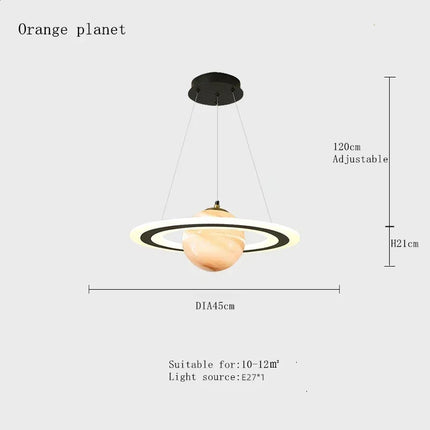 Suspension LED Nordique Planète en Fer et Verre, Lumière Chaude, Décor Salon et Chambre Enfant
