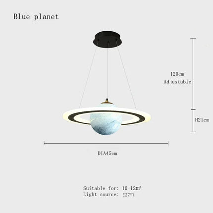 Suspension LED Nordique Planète en Fer et Verre, Lumière Chaude, Décor Salon et Chambre Enfant