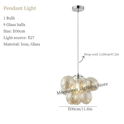 Suspension lustre boule de verre moderne Moonriver, éclairage salon et chambre