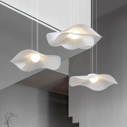 Suspension lampe fleur en tissu blanc style nordique LED pour salon et salle à manger
