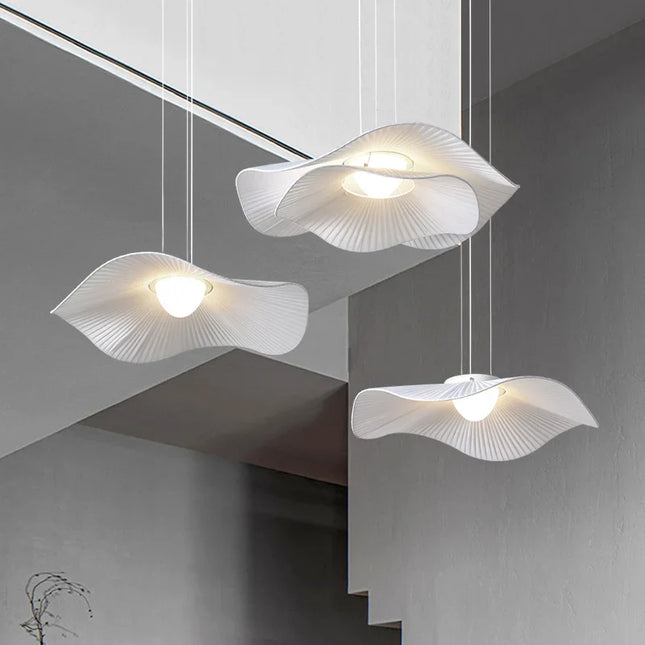 Suspension lampe fleur en tissu blanc style nordique LED pour salon et salle à manger