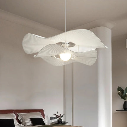 Suspension lampe fleur en tissu blanc style nordique LED pour salon et salle à manger