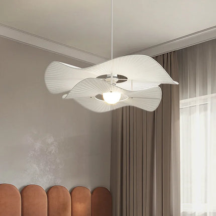Suspension lampe fleur en tissu blanc style nordique LED pour salon et salle à manger