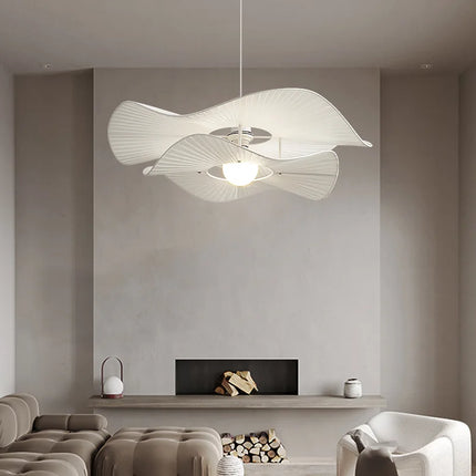 Suspension lampe fleur en tissu blanc style nordique LED pour salon et salle à manger