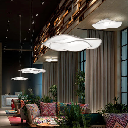 Suspension lampe fleur en tissu blanc style nordique LED pour salon et salle à manger