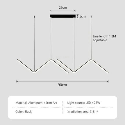 Suspension LED moderne en aluminium 90 cm avec lumière réglable pour salon et chambre