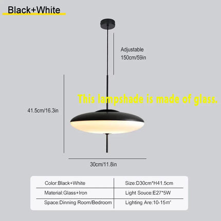 Suspension LED Design Minimaliste Noir et Blanc, Lumière Chaude Ambiante