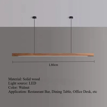 Suspension LED en bois massif noyer nordique, lumière chaude pour intérieur
