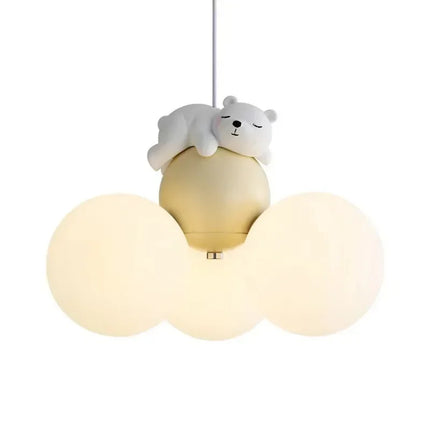 Suspension lustre ours dessin animé en métal, lumière douce pour chambre d’enfant