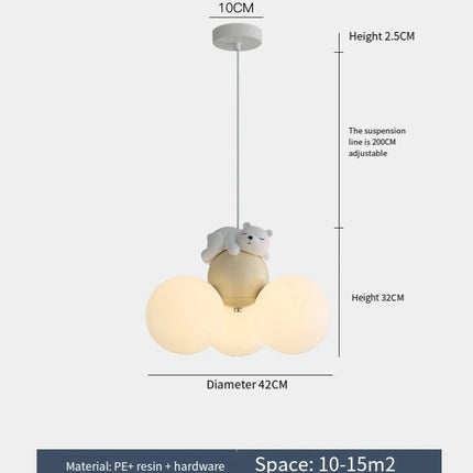 Suspension lustre ours dessin animé en métal, lumière douce pour chambre d’enfant