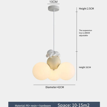 Suspension lustre ours dessin animé en métal, lumière douce pour chambre d’enfant