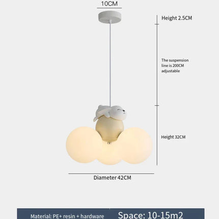Suspension lustre ours dessin animé en métal, lumière douce pour chambre d’enfant