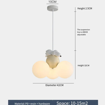 Suspension lustre ours dessin animé en métal, lumière douce pour chambre d’enfant
