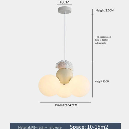 Suspension lustre ours dessin animé en métal, lumière douce pour chambre d’enfant
