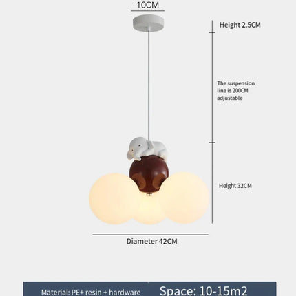 Suspension lustre ours dessin animé en métal, lumière douce pour chambre d’enfant