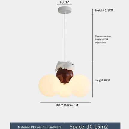 Suspension lustre ours dessin animé en métal, lumière douce pour chambre d’enfant