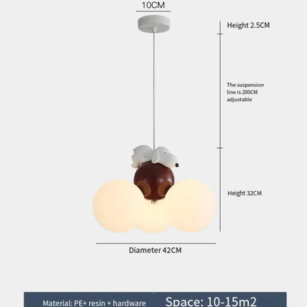 Suspension lustre ours dessin animé en métal, lumière douce pour chambre d’enfant