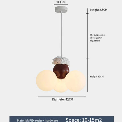 Suspension lustre ours dessin animé en métal, lumière douce pour chambre d’enfant
