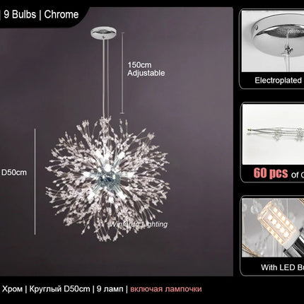 Suspension moderne cristal G9 pissenlit LED pour salon et boutique
