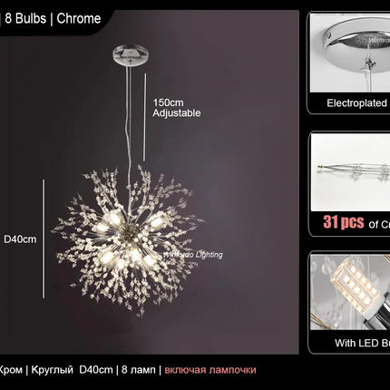 Suspension moderne cristal G9 pissenlit LED pour salon et boutique