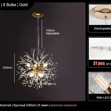 Suspension moderne cristal G9 pissenlit LED pour salon et boutique