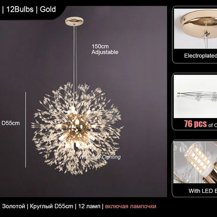 Suspension moderne cristal G9 pissenlit LED pour salon et boutique