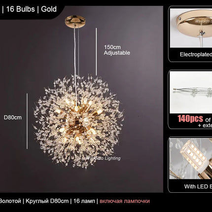 Suspension moderne cristal G9 pissenlit LED pour salon et boutique